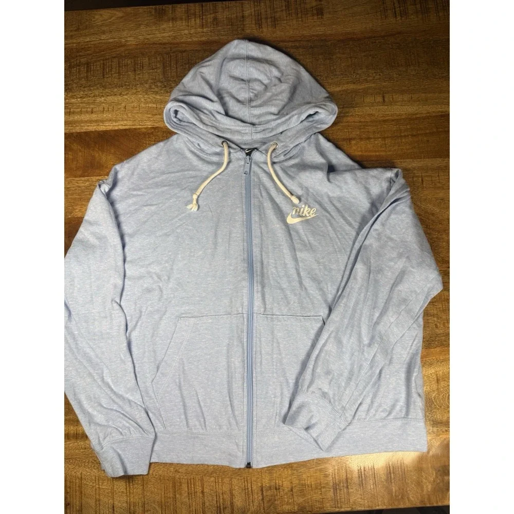 Nike Sportswear Womens XL Light Blue Full Zip Hoodie Sweatshirt Organic Cotton